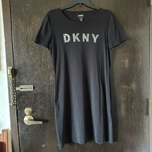 DKNY silver sequin logo t-shirt dress. Size large
